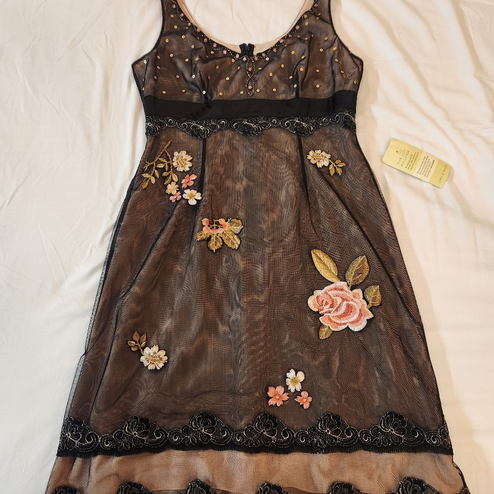 NEW Adrianna Papell Black Mesh Floral Embroidered Sequin Cocktail Dress Size 12 - Picture 11 of 16